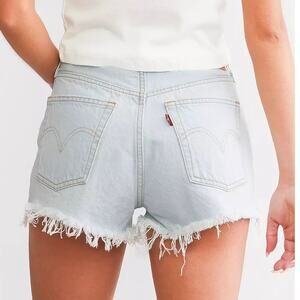 Levis 501 Original Shorts Cut Offs Denim Blue Jean Size 25 Light Wash Distressed